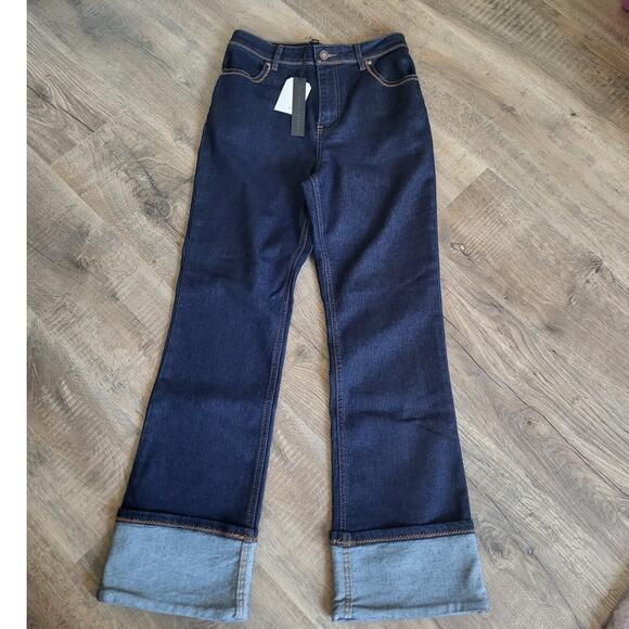 House of Harlow High Rise Dark Wash Cuffed Ankle Jeans 27 NEW Classic Capsule - Picture 1 of 5